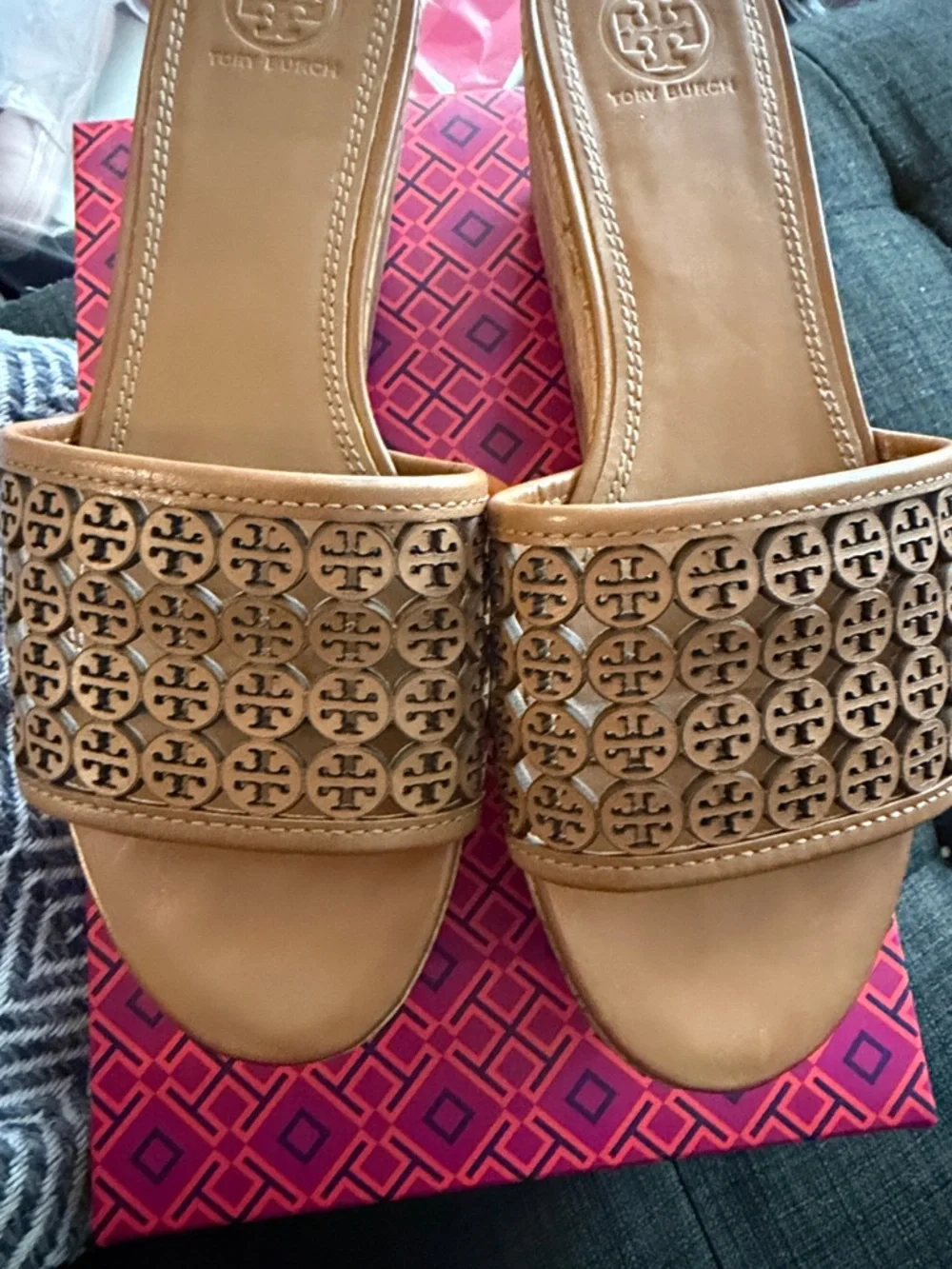 Tory Burch Royal Tan Elaine 60MM Vegan Leather Wedge Slide